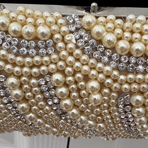 Pearl-Embellished Evening Clutch with Crystal Accent - Ivory/Champagne - Picture 5 of 5
